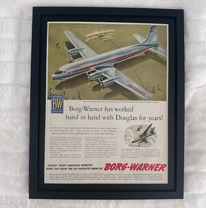 Framed 1954 Borg Warner Douglas Air Force B-66B Airplane Print Ad Airliners